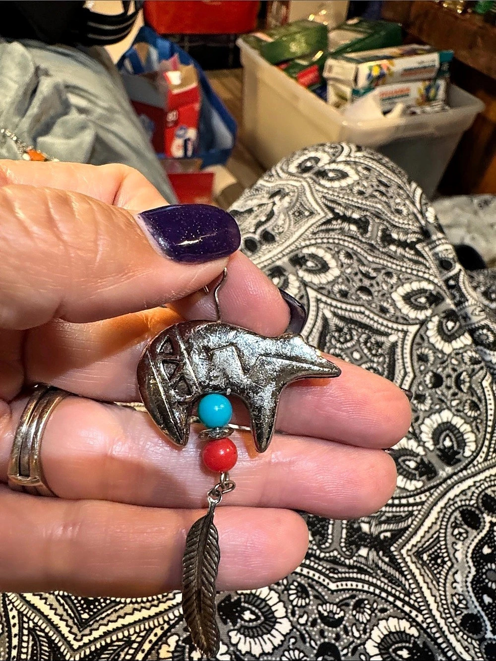 Cha-Cha-Cha Silver-Tone Bear Brooch with Feather
